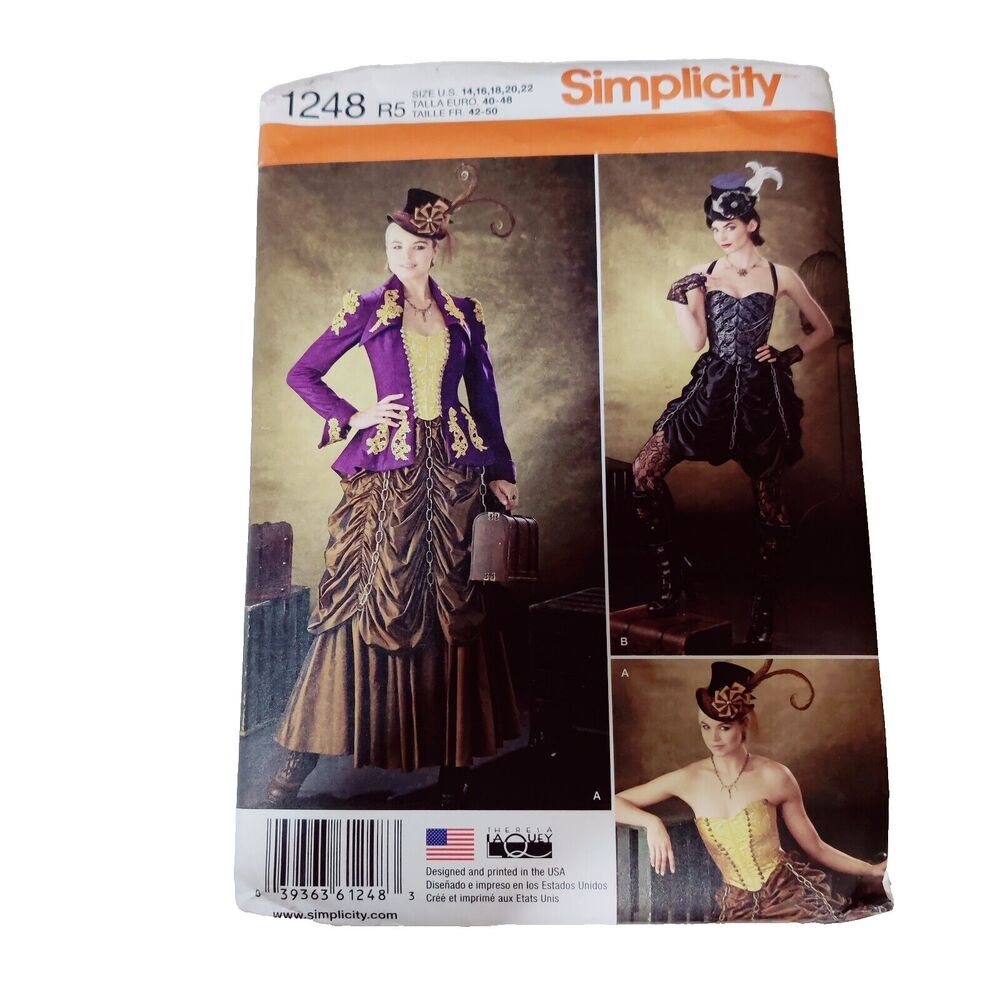 SIMPLICITY 1248  LADIES VICTORIAN BURLESQUE COSTUME PATTERN Sz 14-22 Uncut